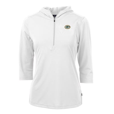 Green Bay Packers Cutter & Buck Women's Virtue Eco Pique Half-Zip 3/4 Sleeve Pullover Hoodie - White