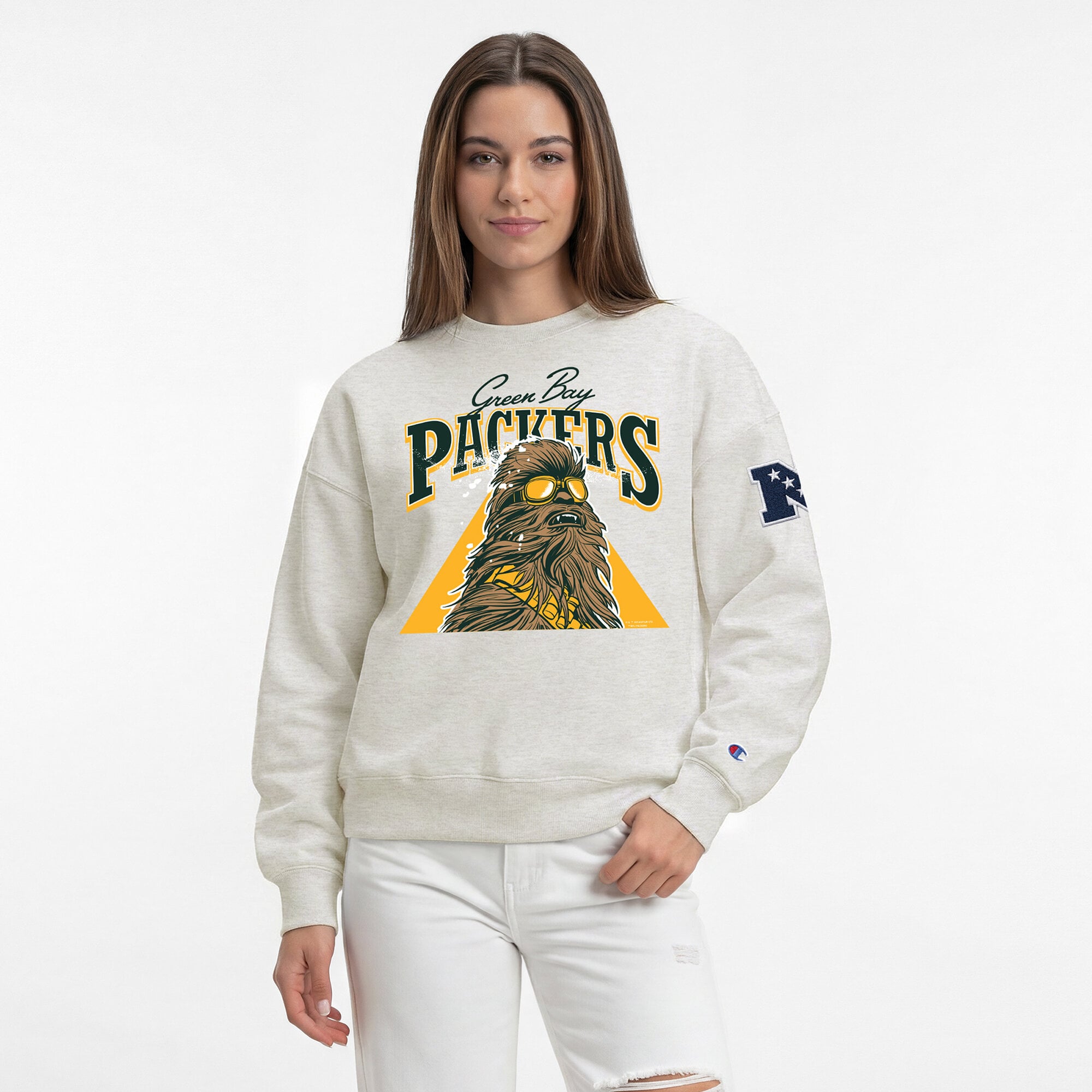 Sweat-shirt polaire Disney x Champion Green Bay Packers All-Star pour femme, couleur avoine