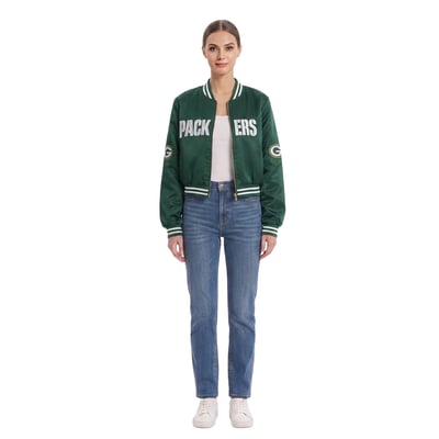 Green Bay Packers FABGATING by Cuce Women's Cropped Team Full-Zip Bomber Jacket - Green