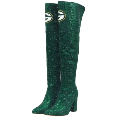  Green Bay Packers FABGATING by Cuce Women's Team Color Crystal Over-The-Knee Boots - Green
