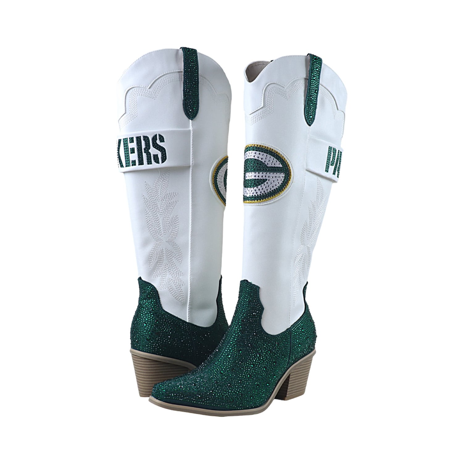 Bottes de cowboy blanches FABGATING by Cuce Green Bay Packers à cristaux pour femmes