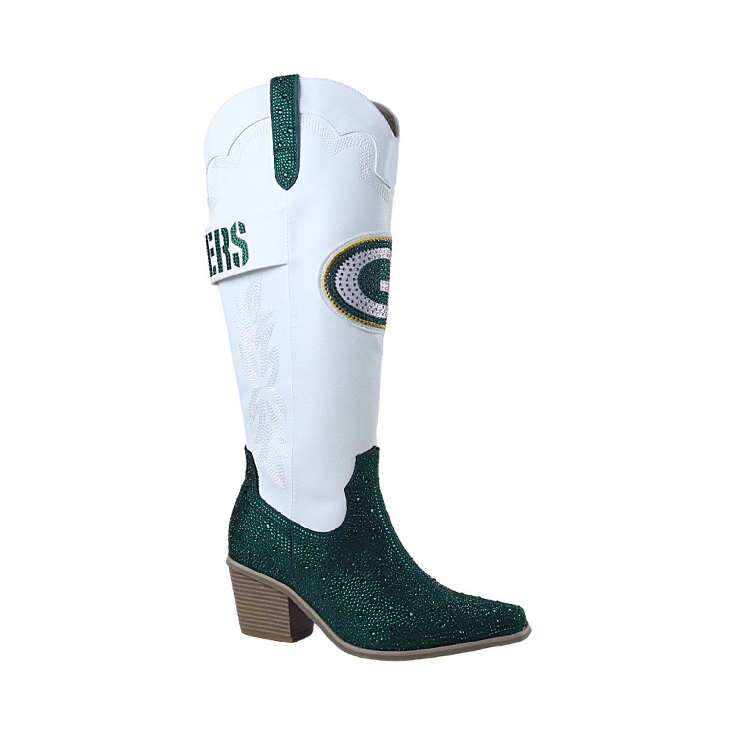 Bottes de cowboy blanches FABGATING by Cuce Green Bay Packers à cristaux pour femmes