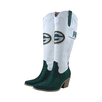  Green Bay Packers FABGATING by Cuce Women's Crystal Cowboy Boots - White