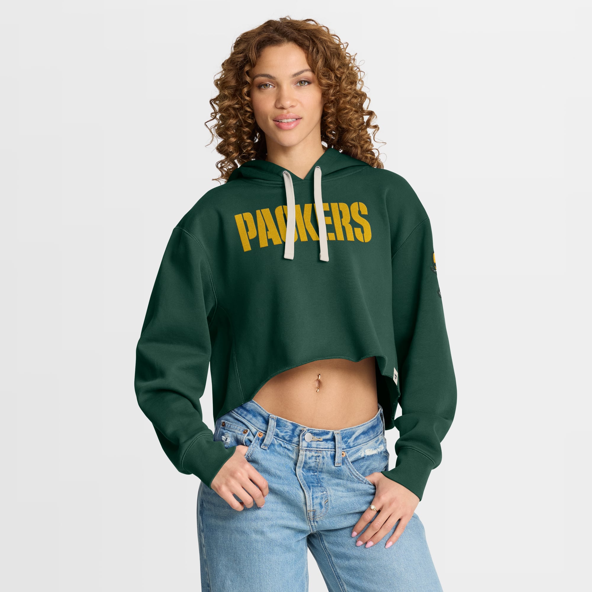 Sweat à capuche court oversize Green Bay Packers pour femme, de la marque Fanatics Green, collection Heritage.