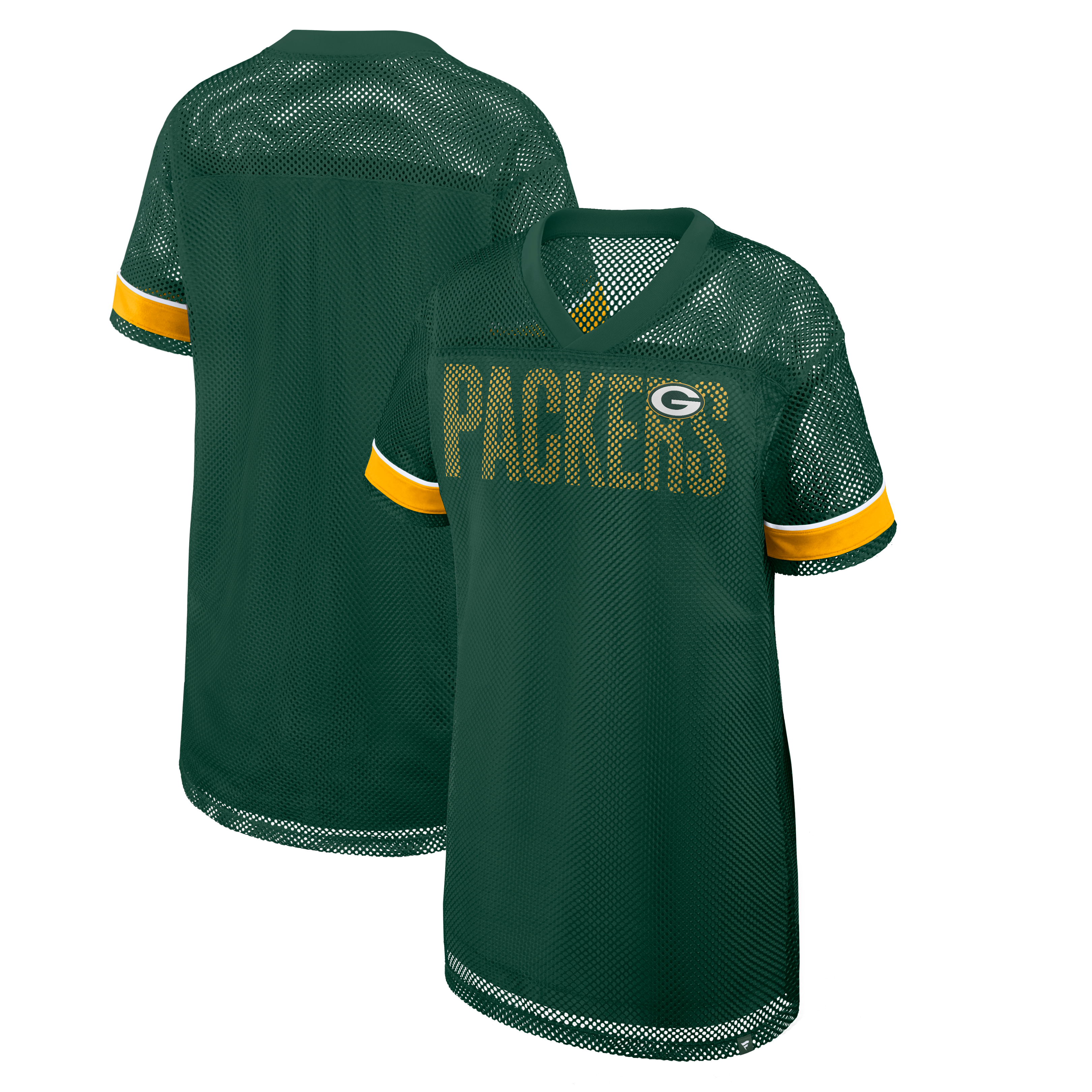 Women's Fanatics Green Bay Packers Oversized Team First Deep Route Mesh V-Neck Dress