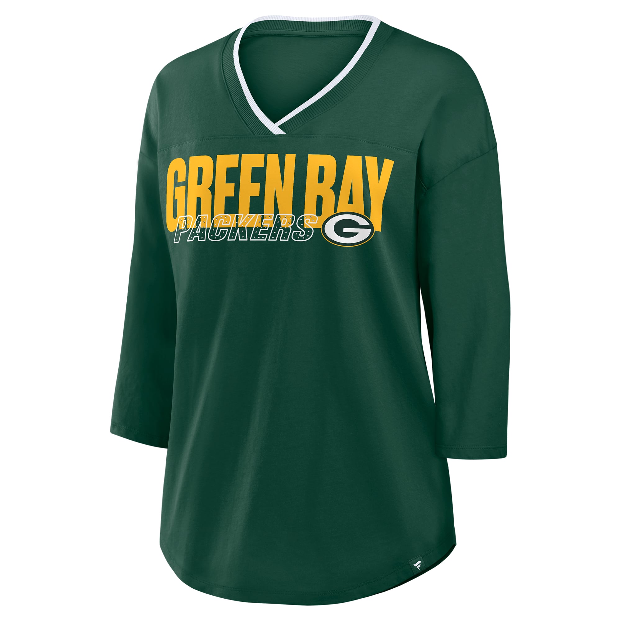 Women's Fanatics Green Bay Packers Plus Deceptive Juke 3/4-Sleeve V-Neck T-Shirt