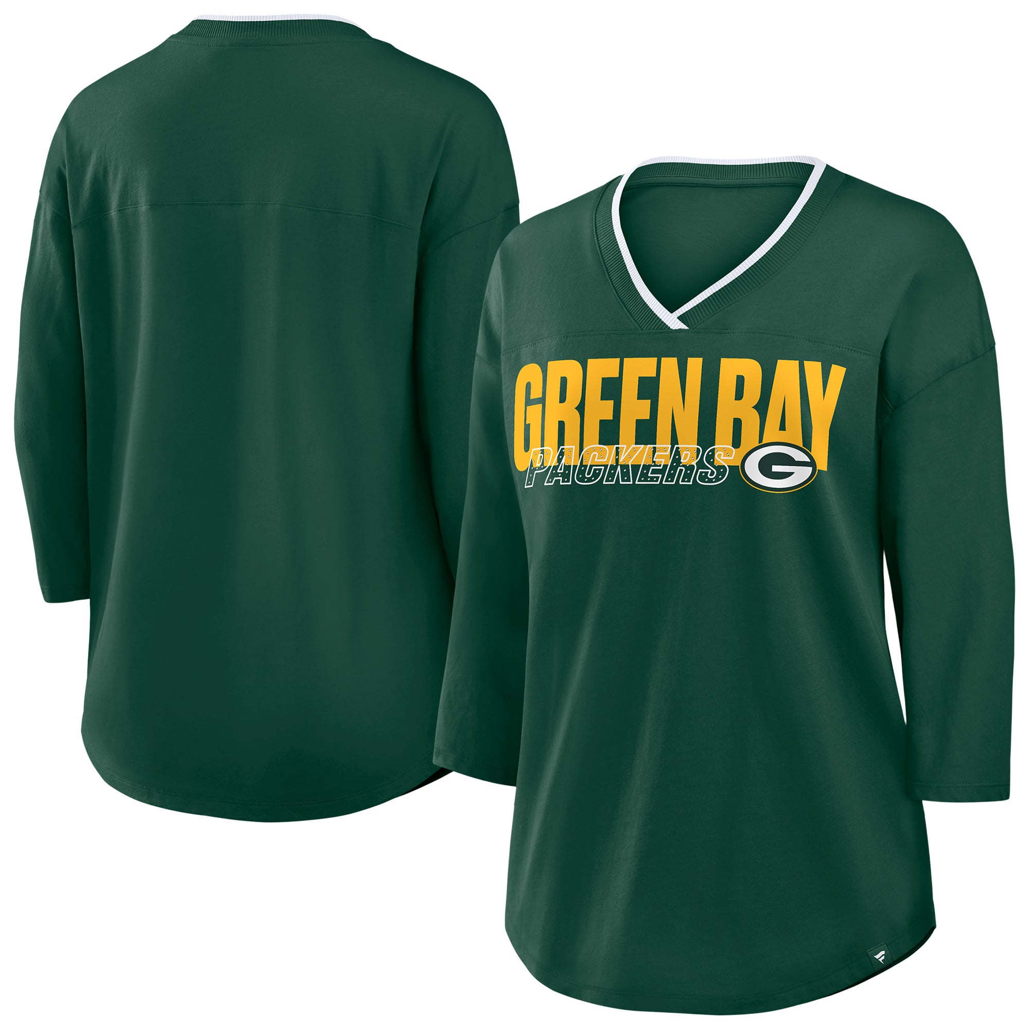 Women's Fanatics Green Bay Packers Plus Deceptive Juke 3/4-Sleeve V-Neck T-Shirt