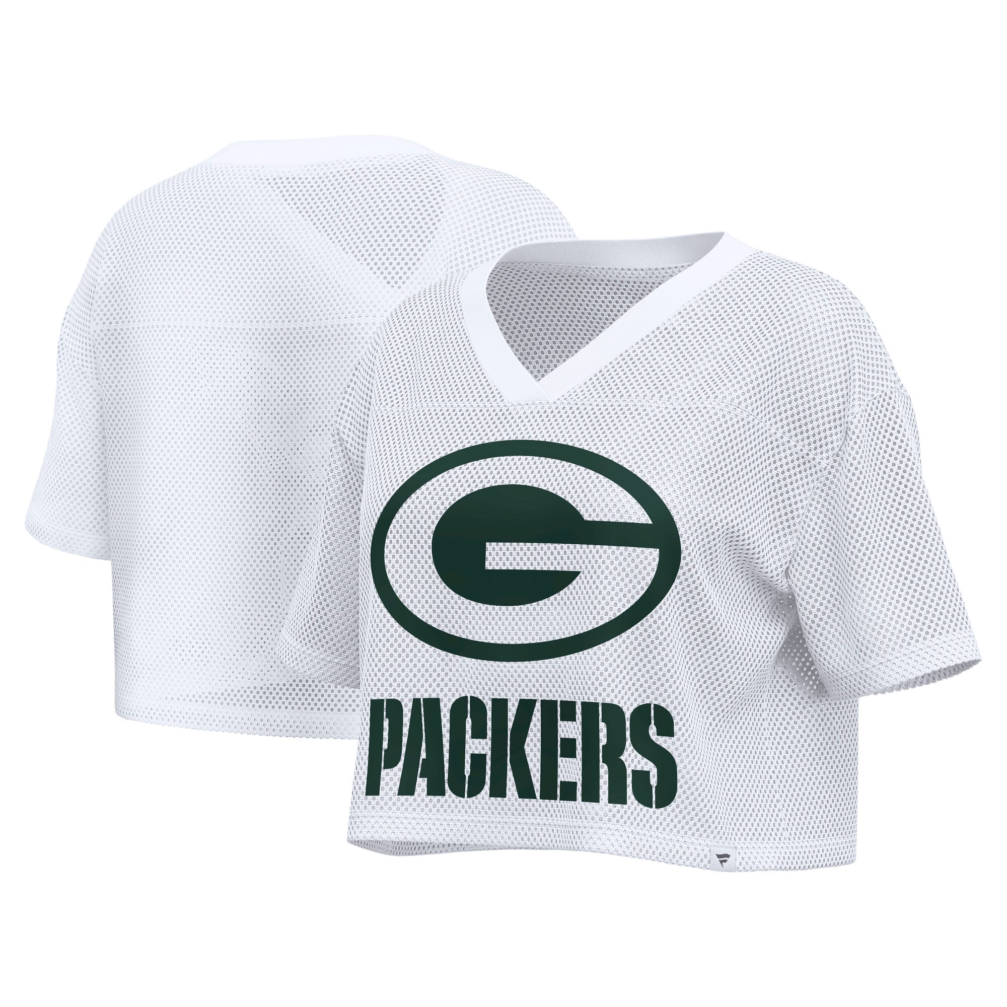 Women's Fanatics White Green Bay Packers Oversized Mesh Cropped V-Neck Jersey