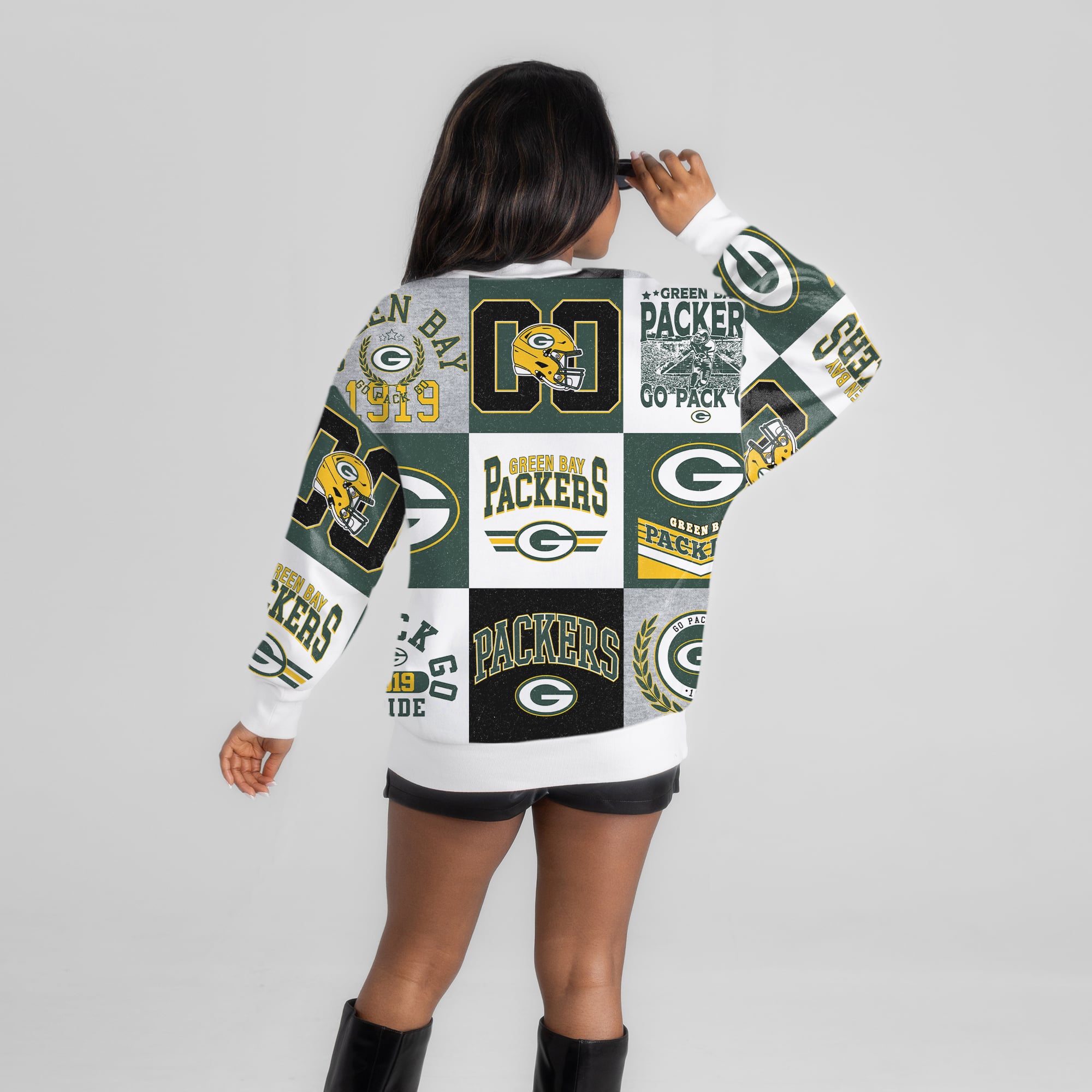 Women's Gameday Couture White Green Bay Packers Highlight Reel Repeat Premium Fleece Sweatshirt