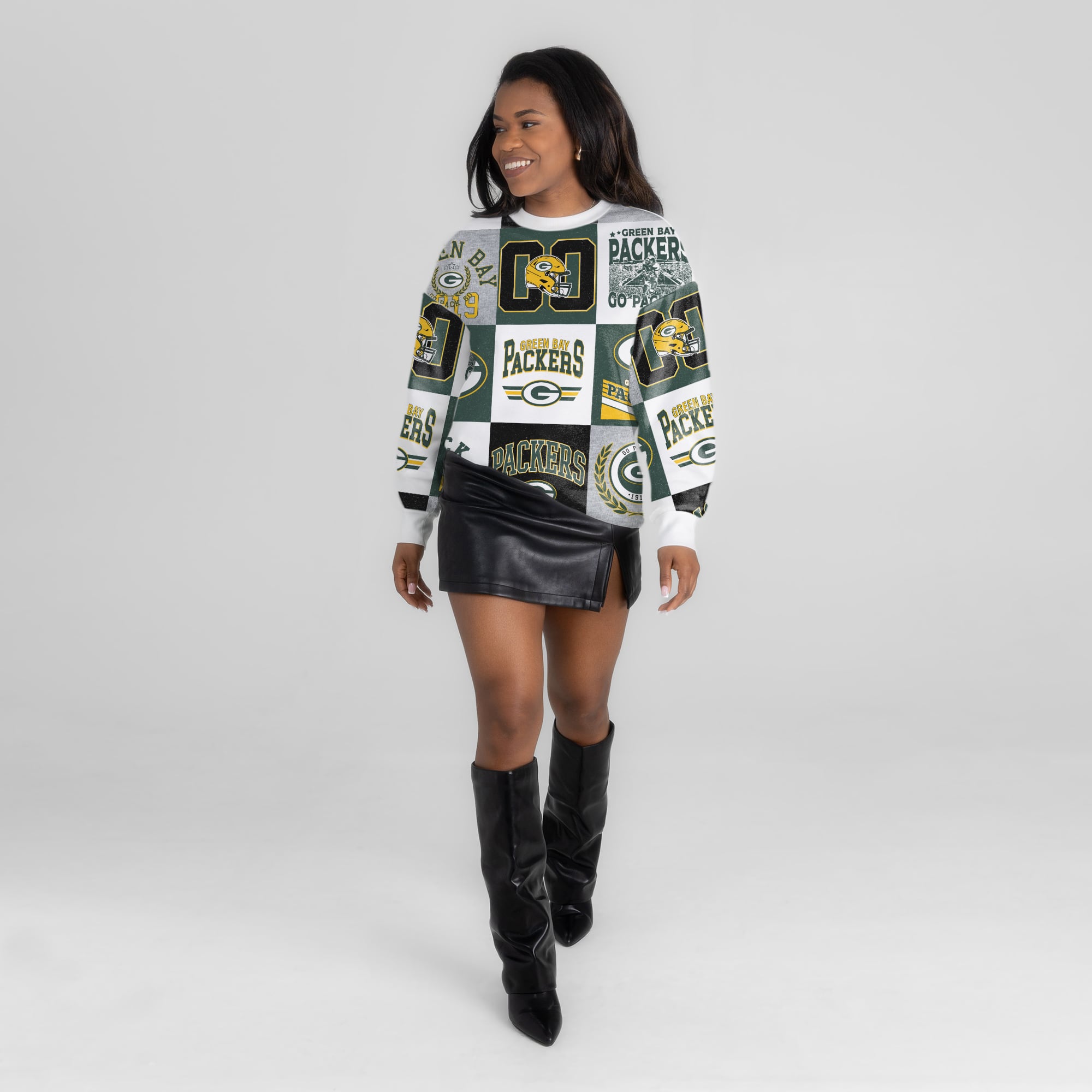 Women's Gameday Couture White Green Bay Packers Highlight Reel Repeat Premium Fleece Sweatshirt
