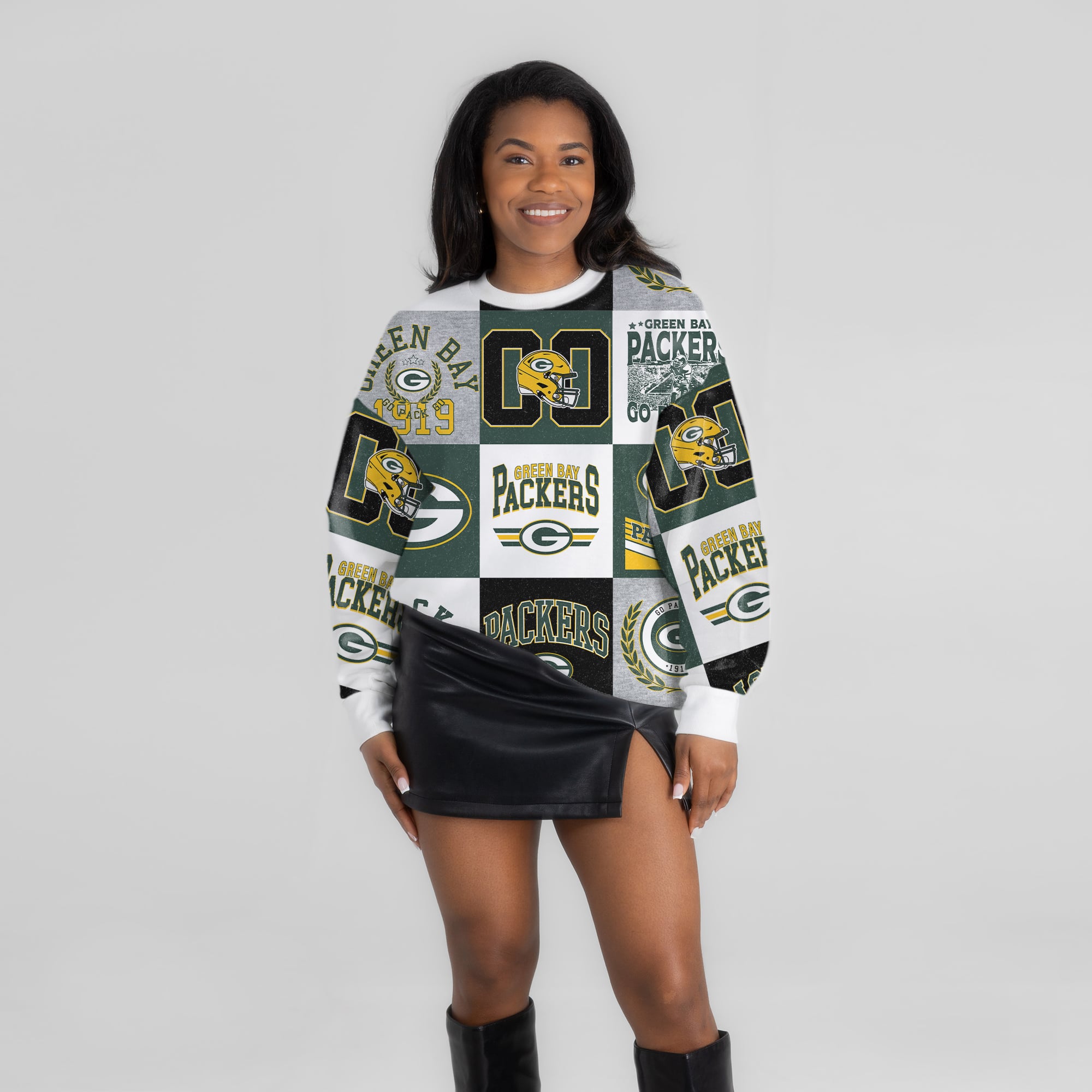 Women's Gameday Couture White Green Bay Packers Highlight Reel Repeat Premium Fleece Sweatshirt