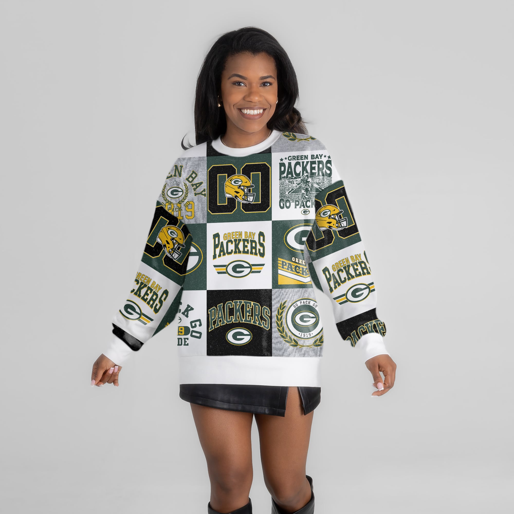 Women's Gameday Couture White Green Bay Packers Highlight Reel Repeat Premium Fleece Sweatshirt