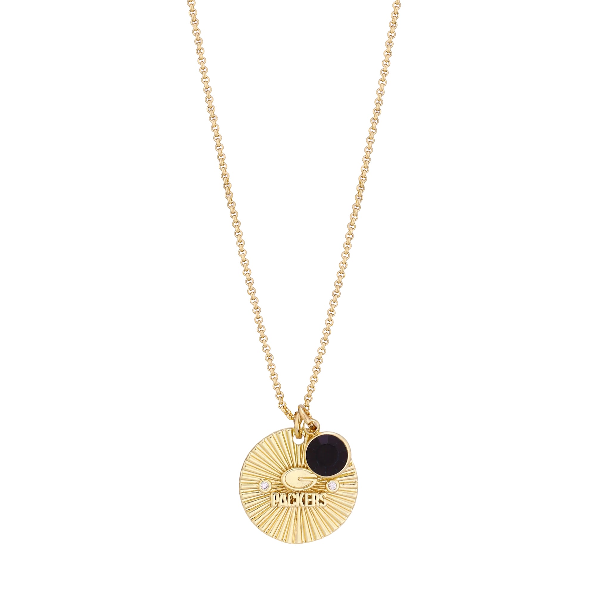 Women's LUV AJ  Gold Green Bay Packers Spiral and Stone Charm Necklace