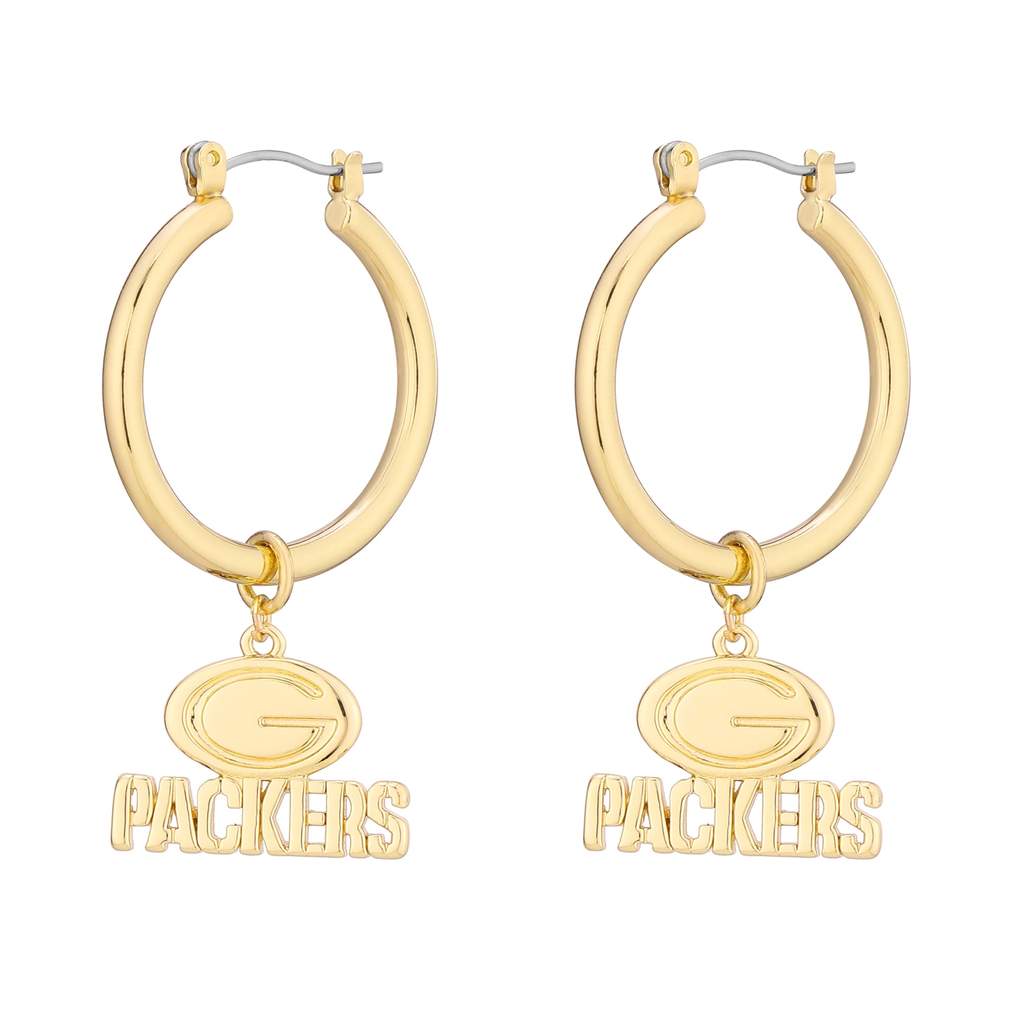 Boucles d'oreilles créoles LUV AJ Gold Green Bay Packers XL avec logo pour femmes