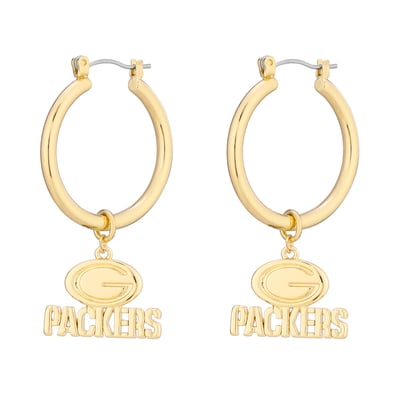  Green Bay Packers LUV AJ Women's XL Logo Charm Hoop Earrings - Gold