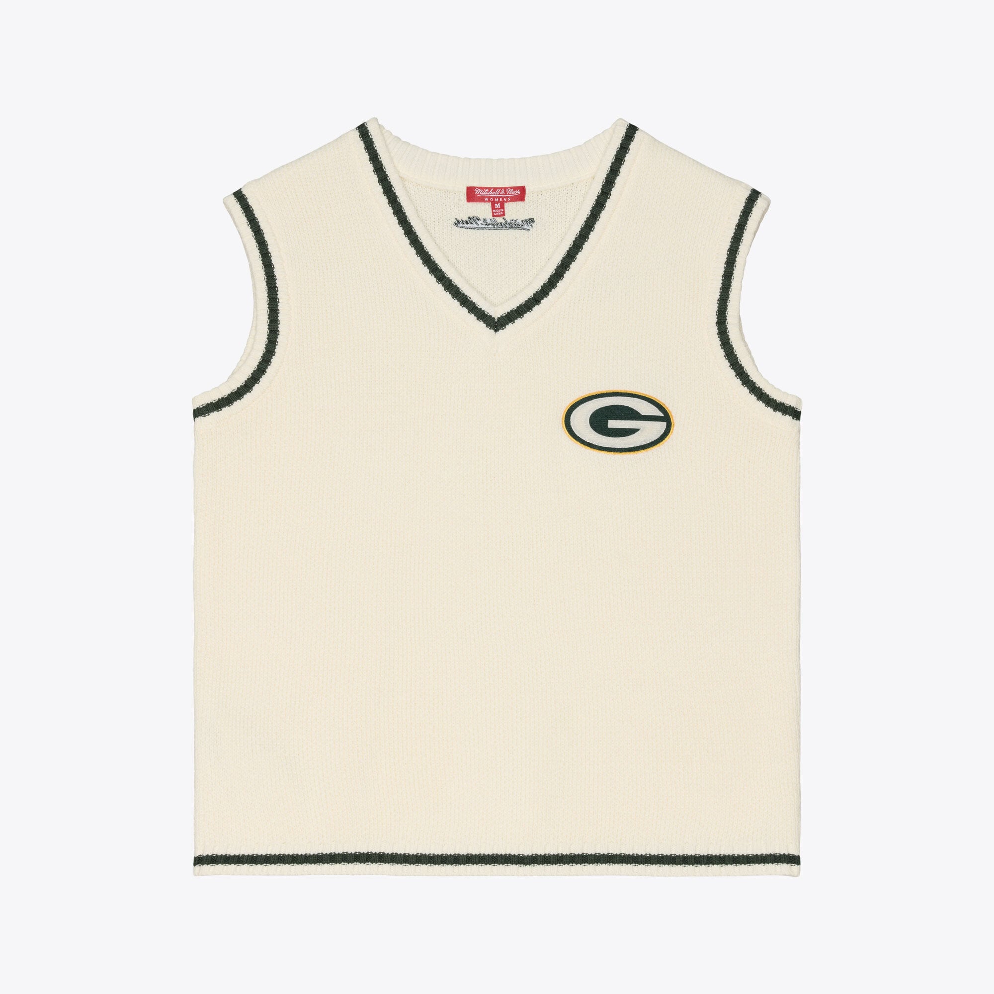 Gilet sans manches Mitchell & Ness crème Green Bay Packers Retro Roots à col en V pour femme