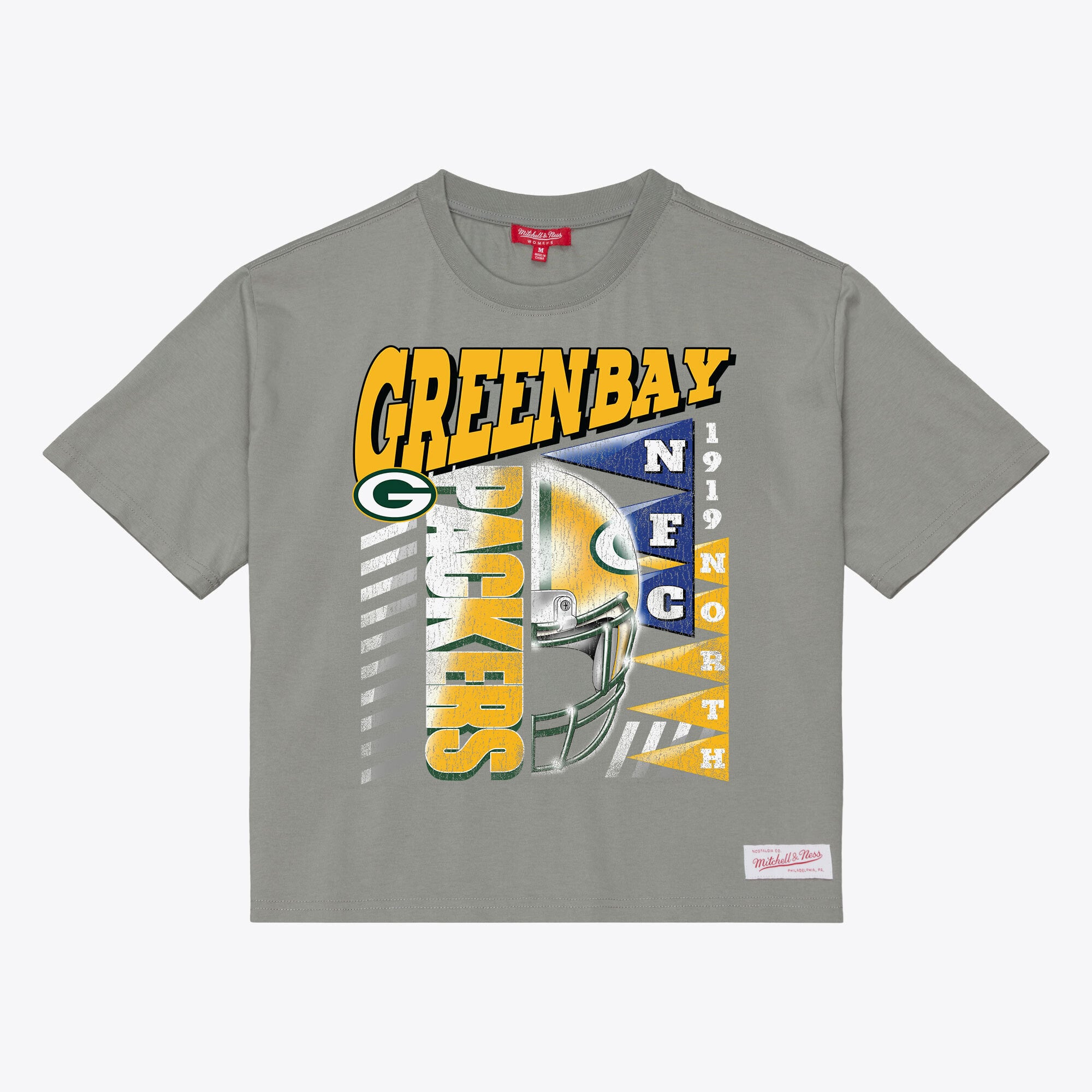 T-shirt court et carré à motif graphique gris Mitchell & Ness Green Bay Packers pour femme