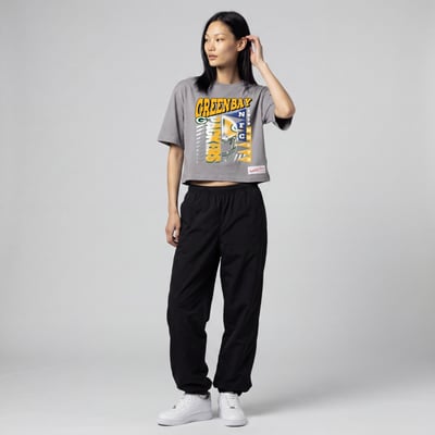  Green Bay Packers Mitchell & Ness Women's Street Graphic Boxy Cropped T-Shirt - Gray