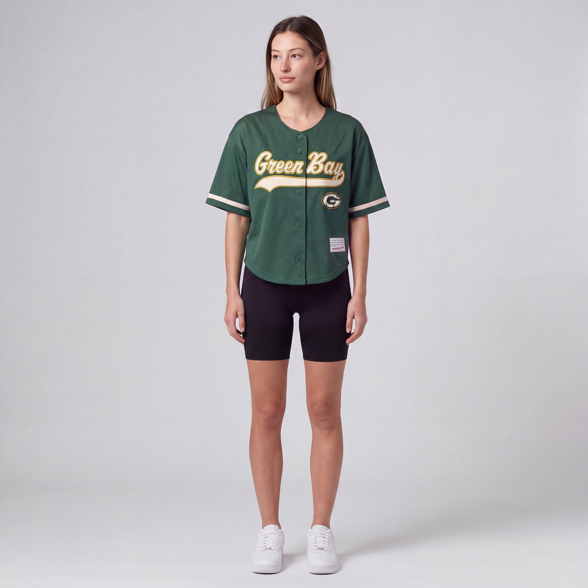 Maillot de baseball rétro Roots vert des Green Bay Packers pour femmes Mitchell & Ness