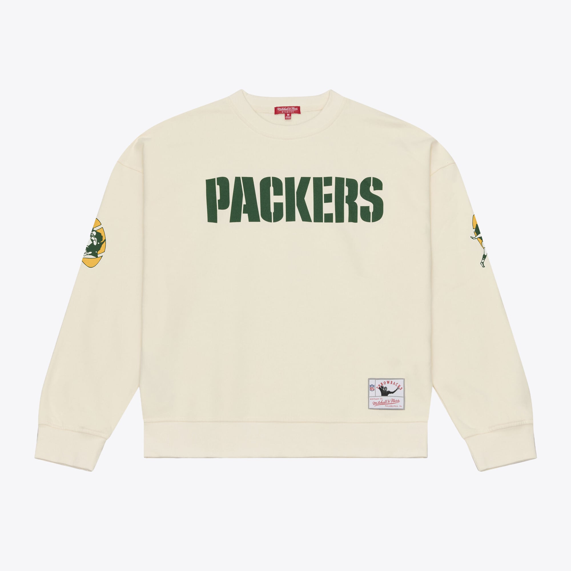 Sweat-shirt Mitchell & Ness Reggie blanc crème pour femme, avec nom et numéro des Green Bay Packers