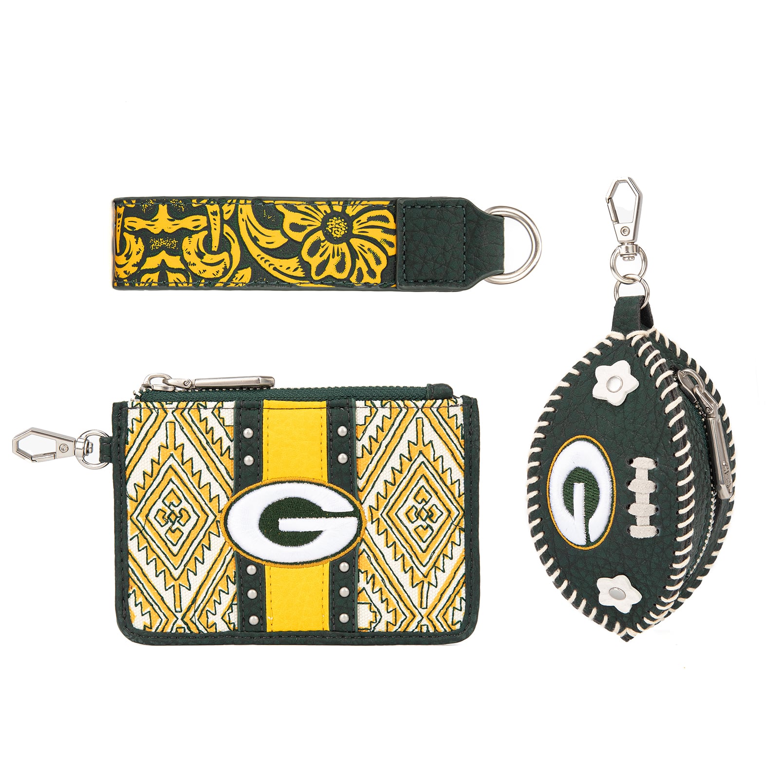 Portefeuille et bracelet porte-clés football Montana West Green Bay Packers pour femmes