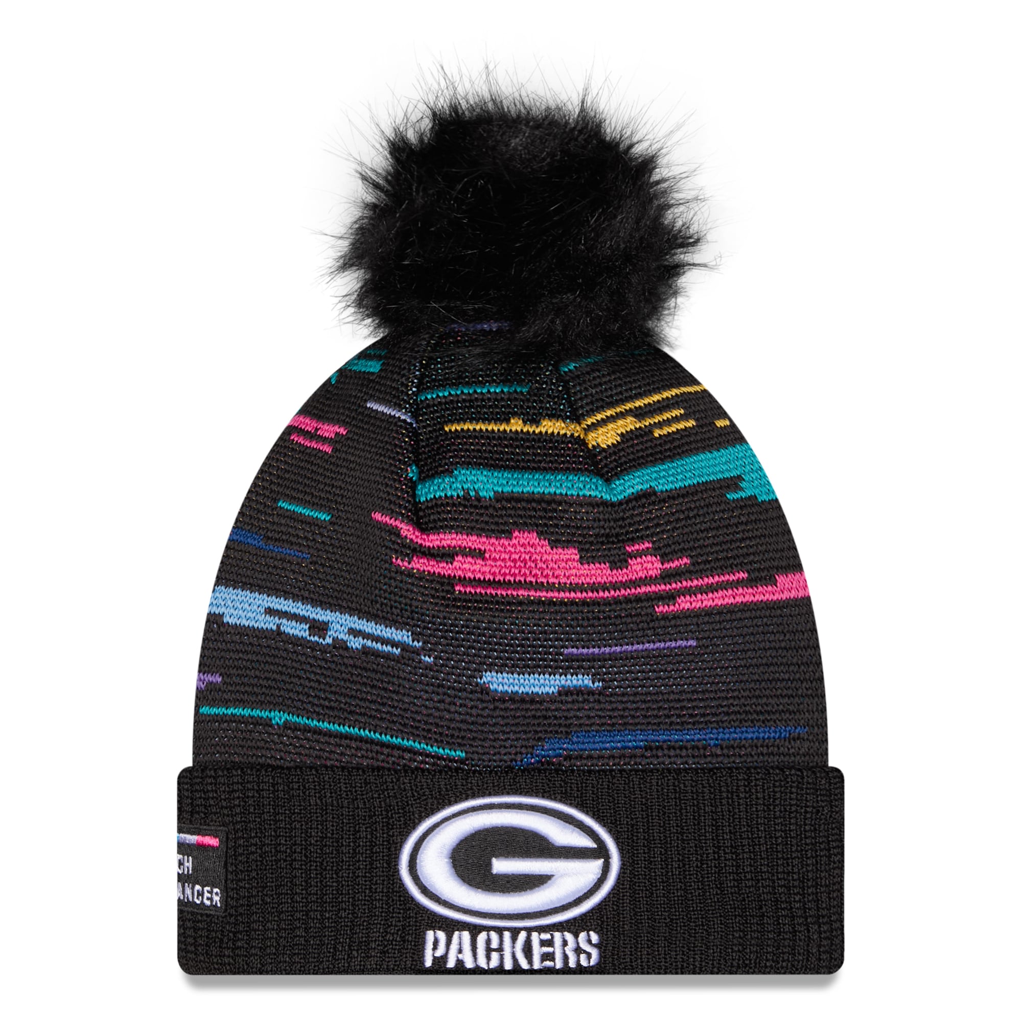 Women's New Era Black Green Bay Packers 2026 NFL Crucial Catch Cuffed Knit Hat with Pom