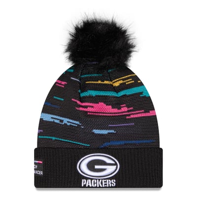 Green Bay Packers New Era Women's 2026 NFL Crucial Catch Cuffed Knit Hat with Pom - Black