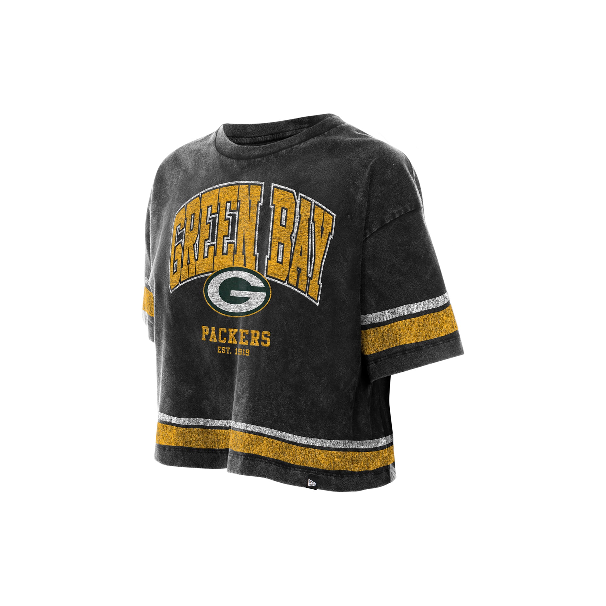 Women's New Era Black Green Bay Packers Lifestyle Mineral Wash Boxy Cropped T-Shirt