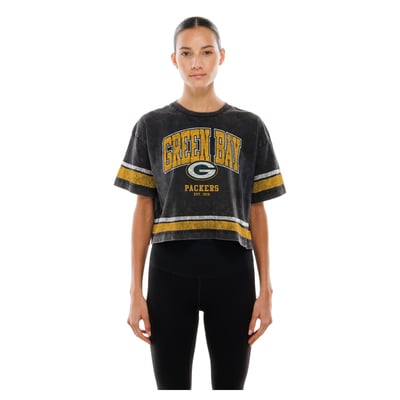 Green Bay Packers New Era Women's Lifestyle Mineral Wash Boxy Cropped T-Shirt - Black