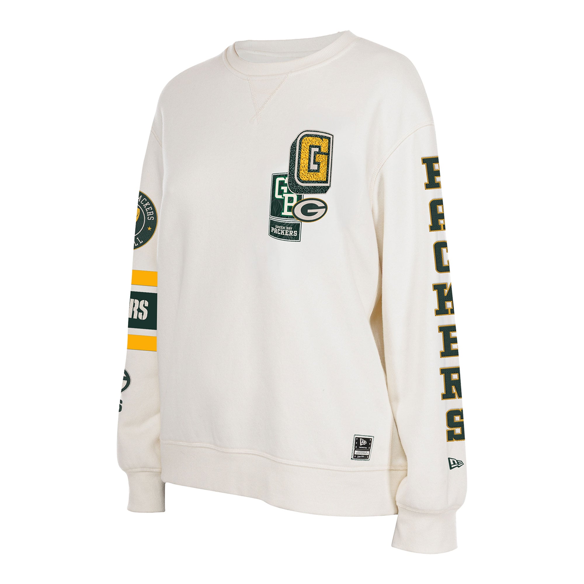 Sweat-shirt à col rond New Era crème Green Bay Packers pour femmes