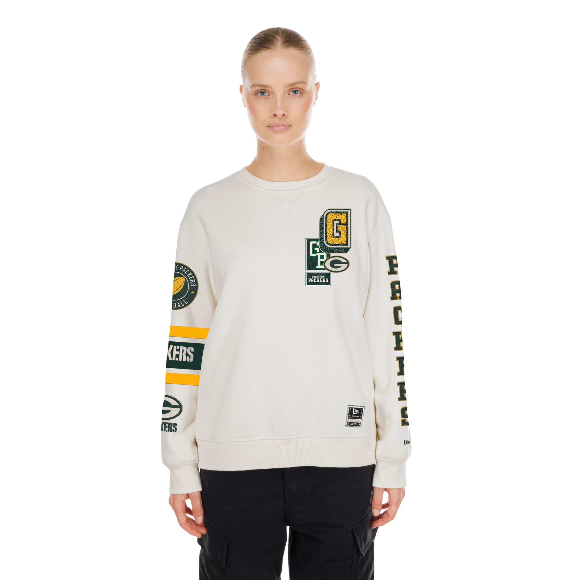 Sweat-shirt à col rond New Era crème Green Bay Packers pour femmes
