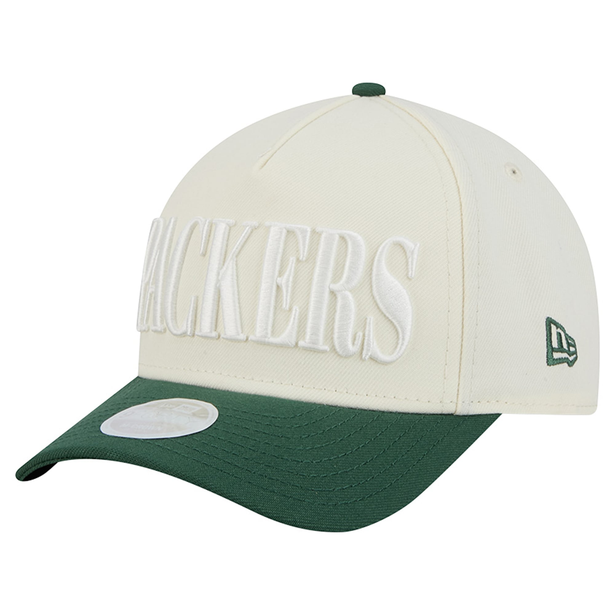 Women's New Era Cream/Green Green Bay Packers Tonal A-Frame 9FORTY Adjustable Hat
