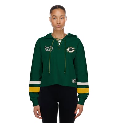 Green Bay Packers New Era Women's Throwback Lace-Up Hoodie - Dark Green
