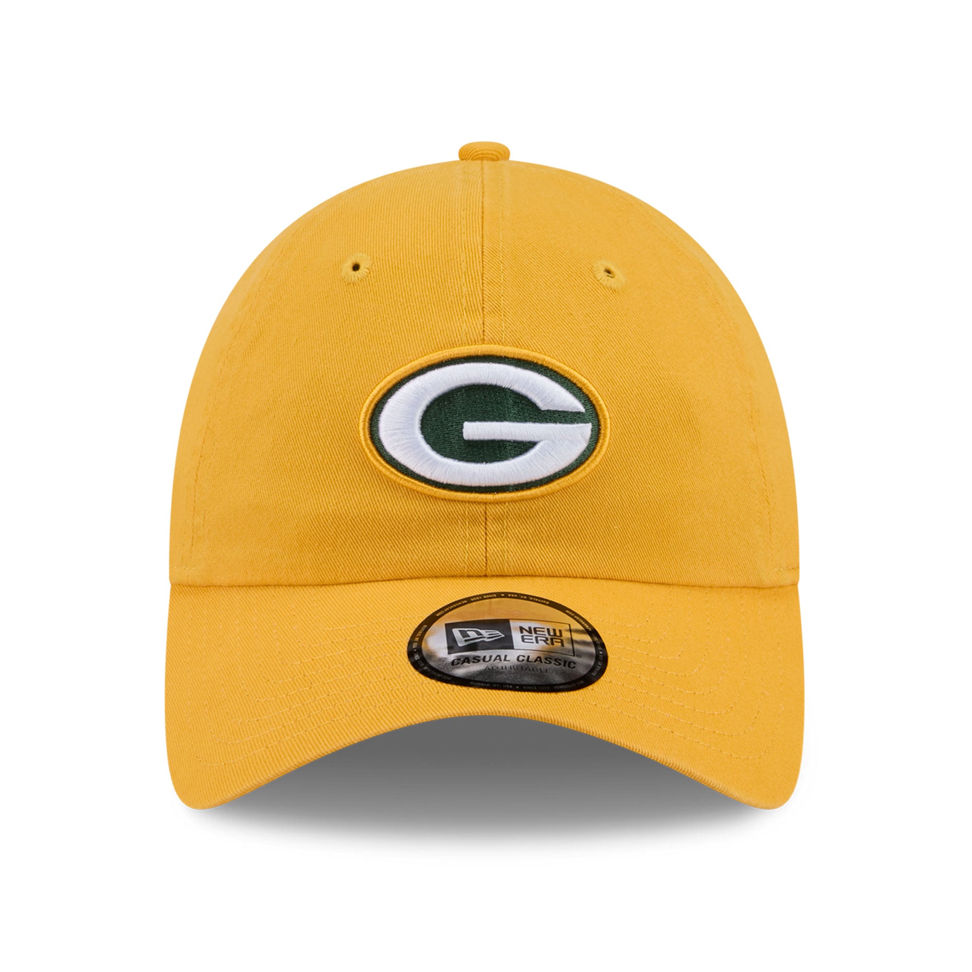 Casquette New Era dorée pour femme, modèle rétro classique et ajustable des Green Bay Packers.