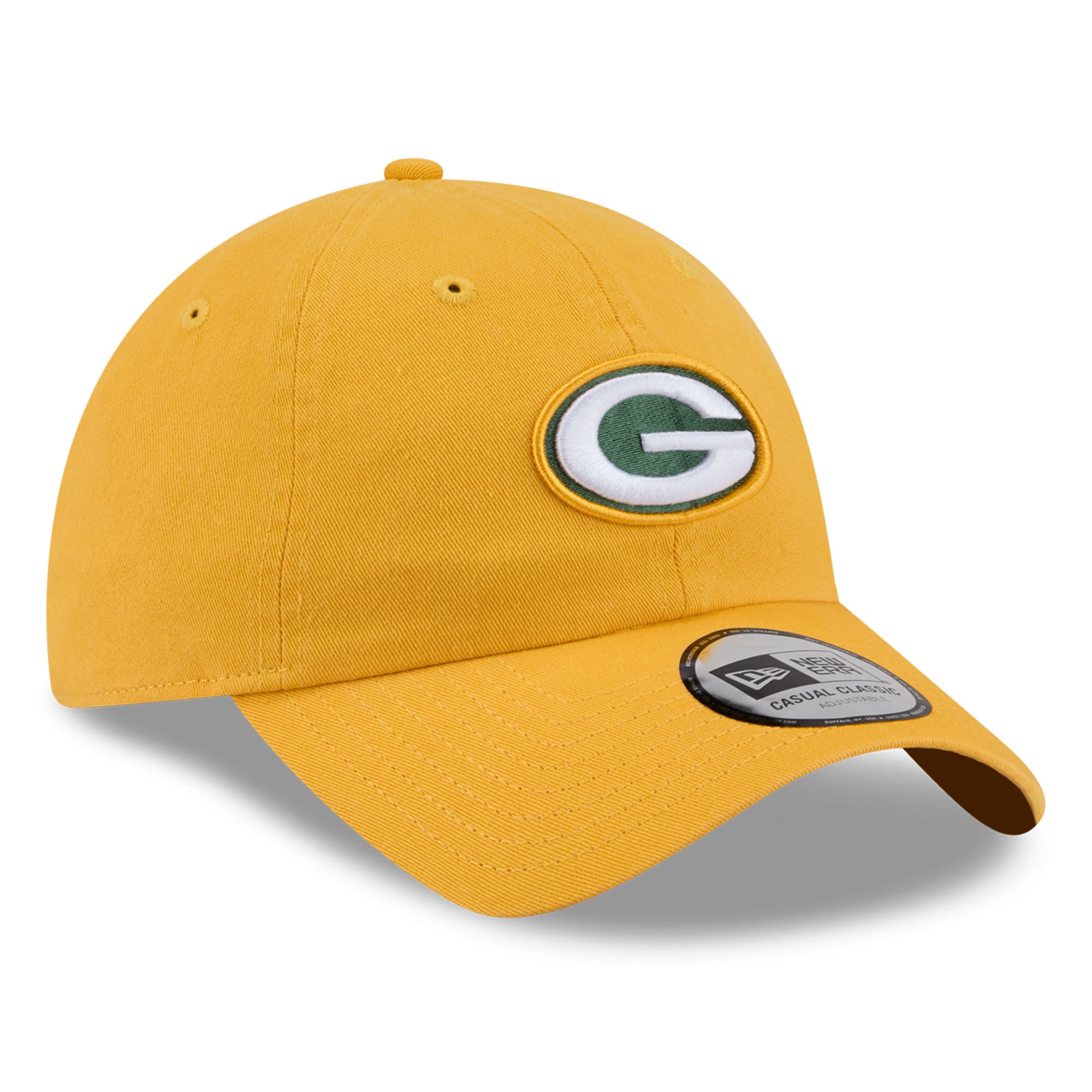 Casquette New Era dorée pour femme, modèle rétro classique et ajustable des Green Bay Packers.