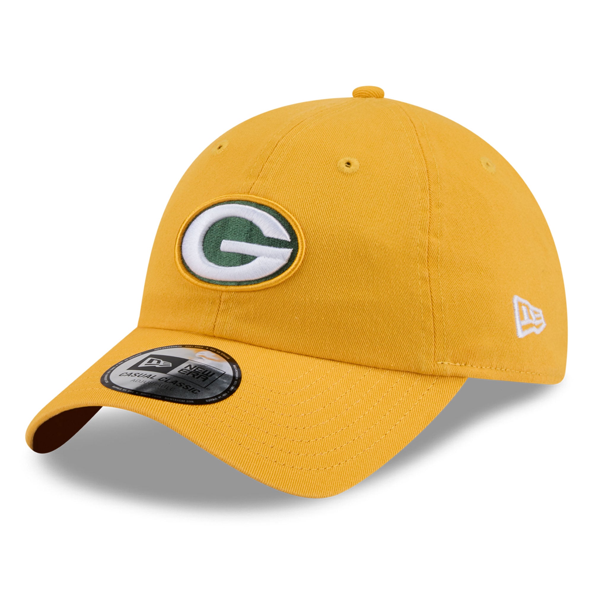 Casquette New Era dorée pour femme, modèle rétro classique et ajustable des Green Bay Packers.