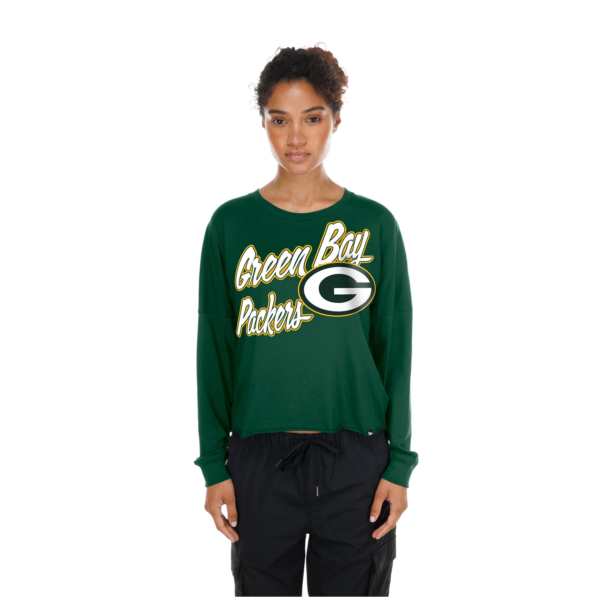 T-shirt court oversize à manches longues New Era Green Bay Packers pour femmes