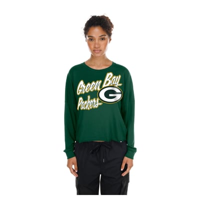  Green Bay Packers New Era Women's Cropped Oversized Long Sleeve T-Shirt - Green