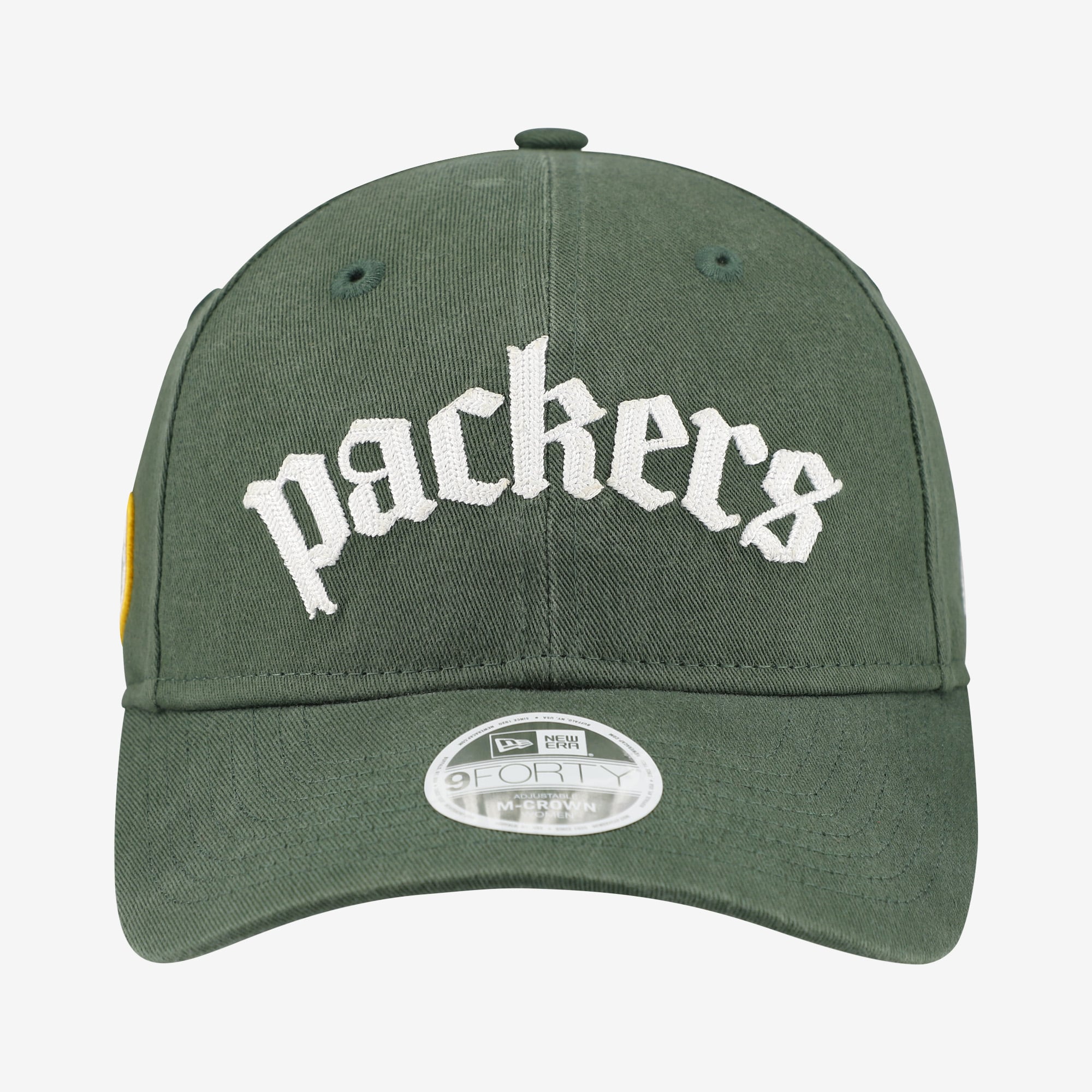 Casquette ajustable New Era Green Bay Packers 9FORTY M-Crown pour femme, verte, police gothique