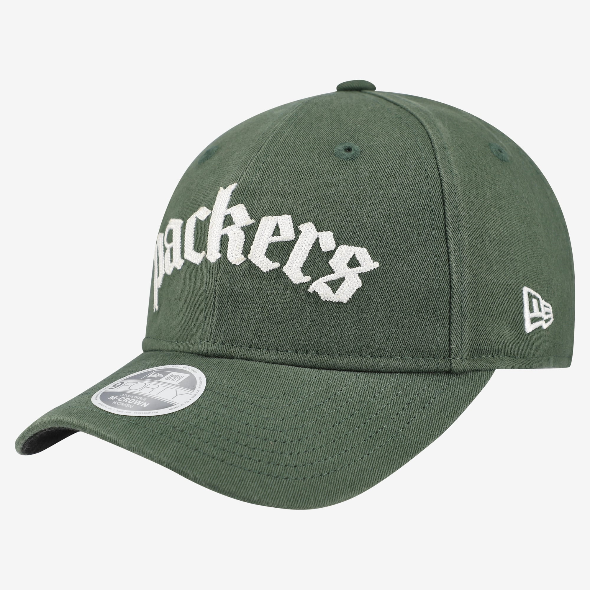 Casquette ajustable New Era Green Bay Packers 9FORTY M-Crown pour femme, verte, police gothique