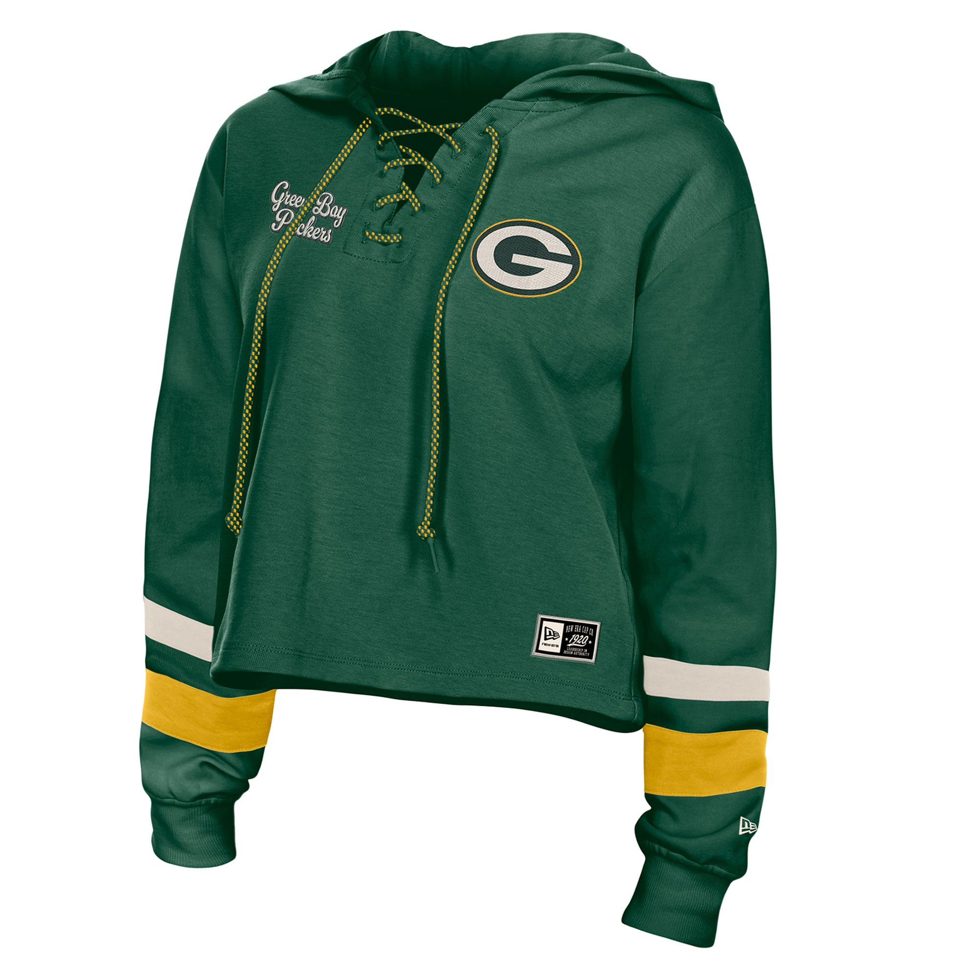 Sweat à capuche court lacets New Era Green Bay Packers grande taille pour femme
