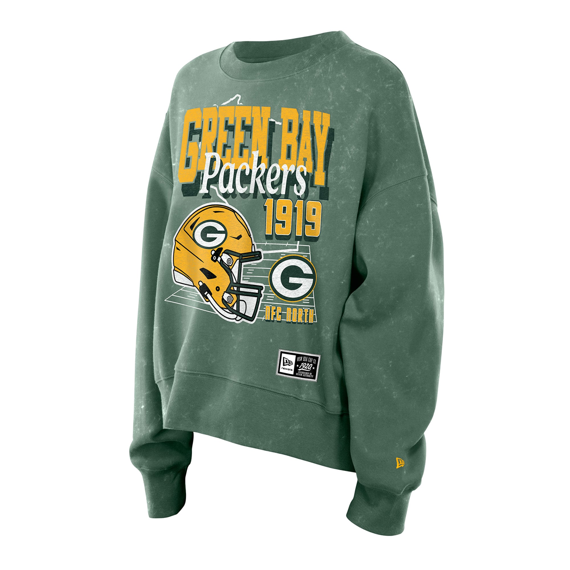 Sweat-shirt à col rond en molleton délavé vert Green Bay Packers pour femme, style rétro, New Era.