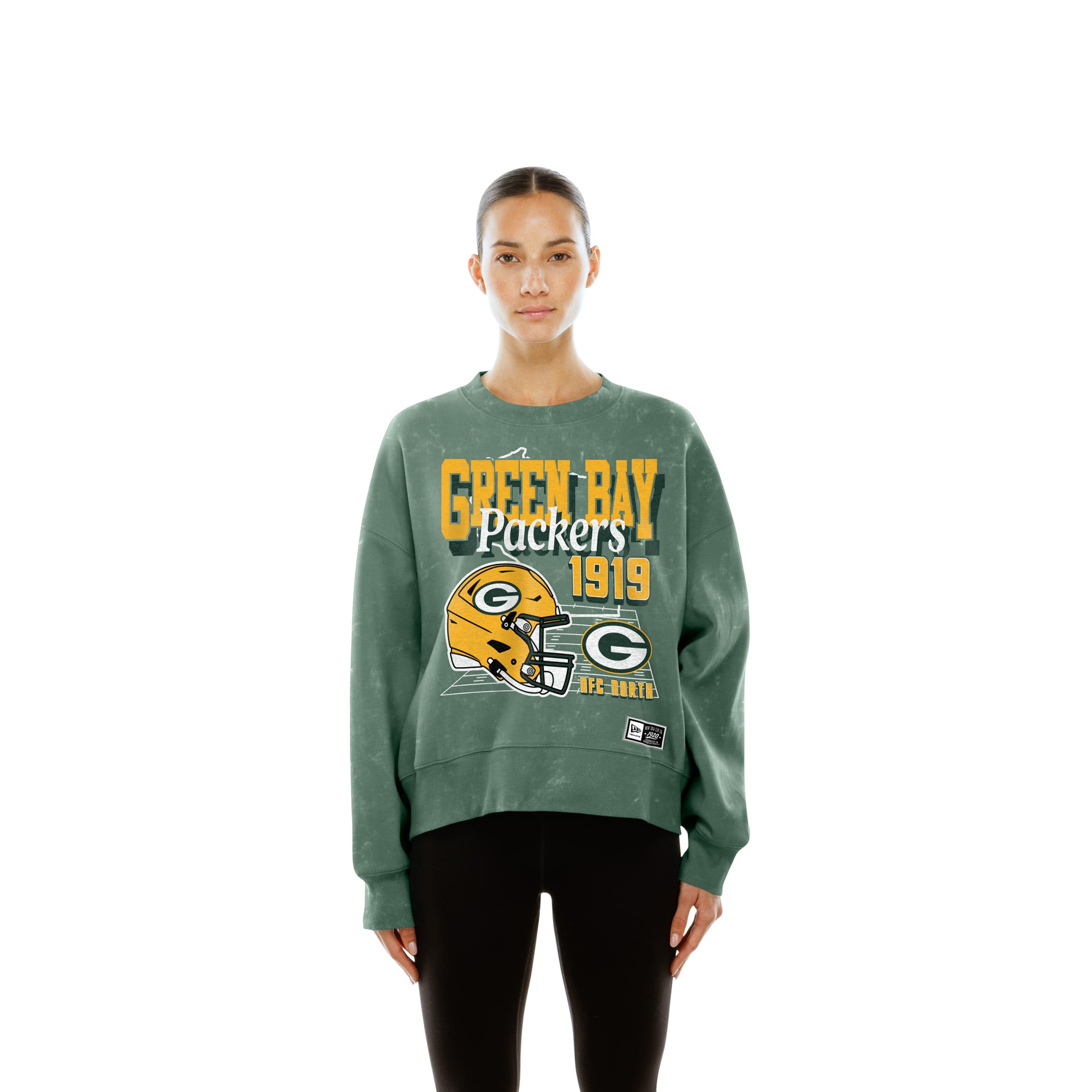 Sweat-shirt à col rond en molleton délavé vert Green Bay Packers pour femme, style rétro, New Era.