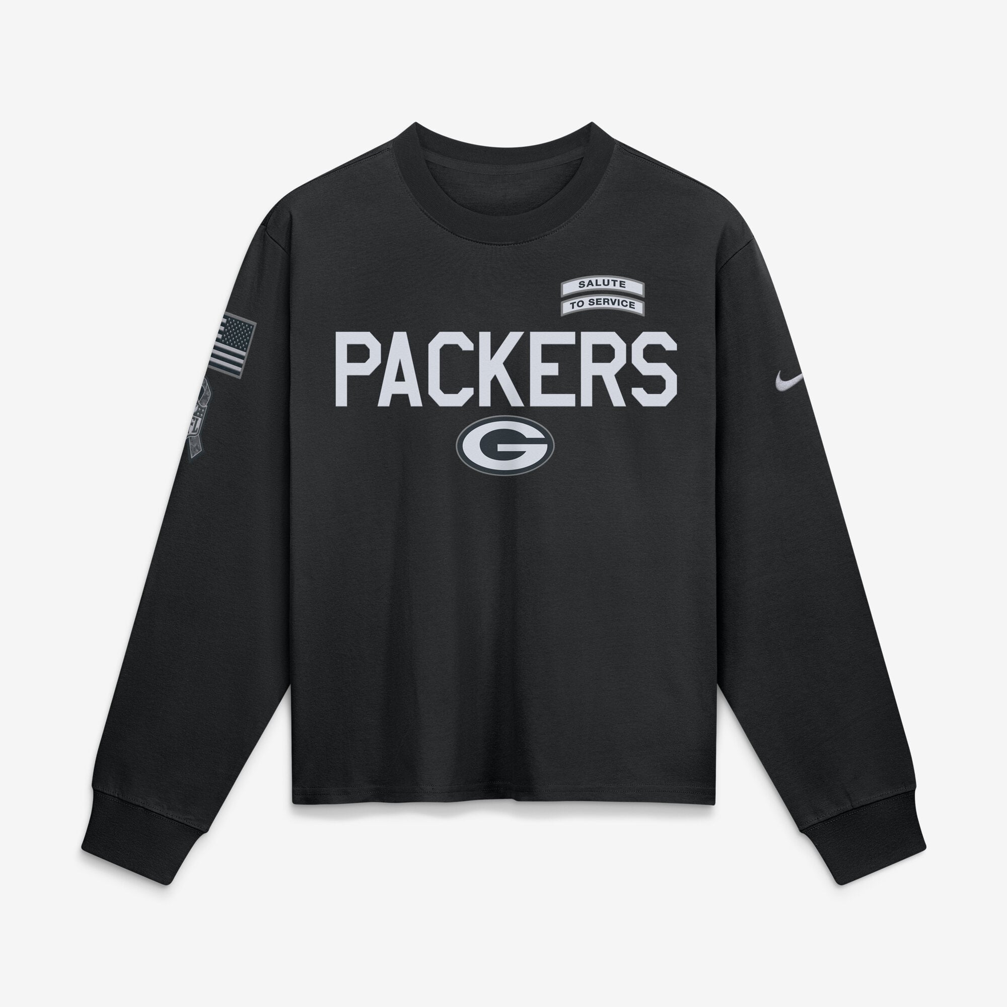 T-shirt à manches longues Nike Green Bay Packers 2026 Salute to Service pour femme, noir