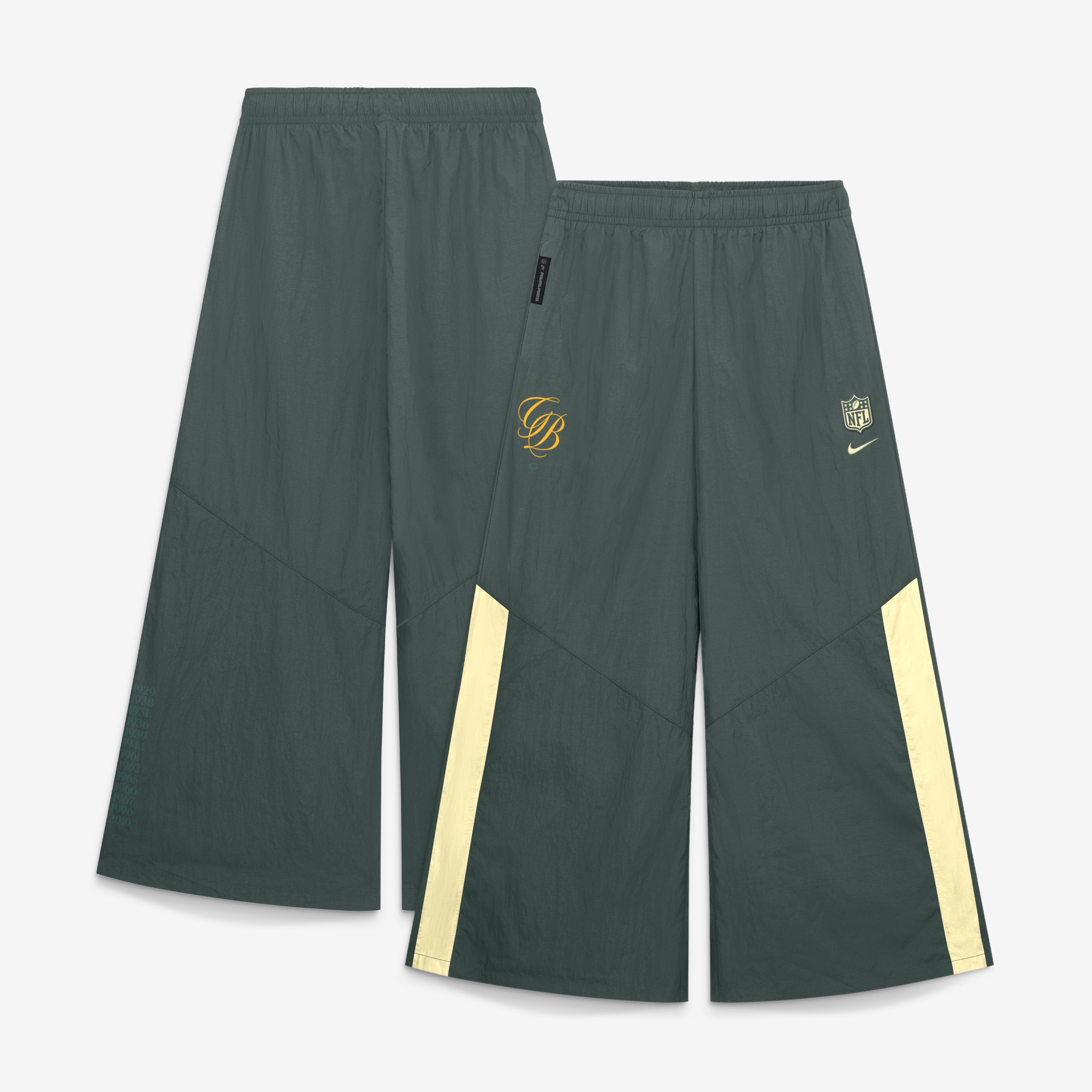 Pantalon tissé à jambes larges Nike Green Bay Packers Collection 2026 Rivalries pour femme