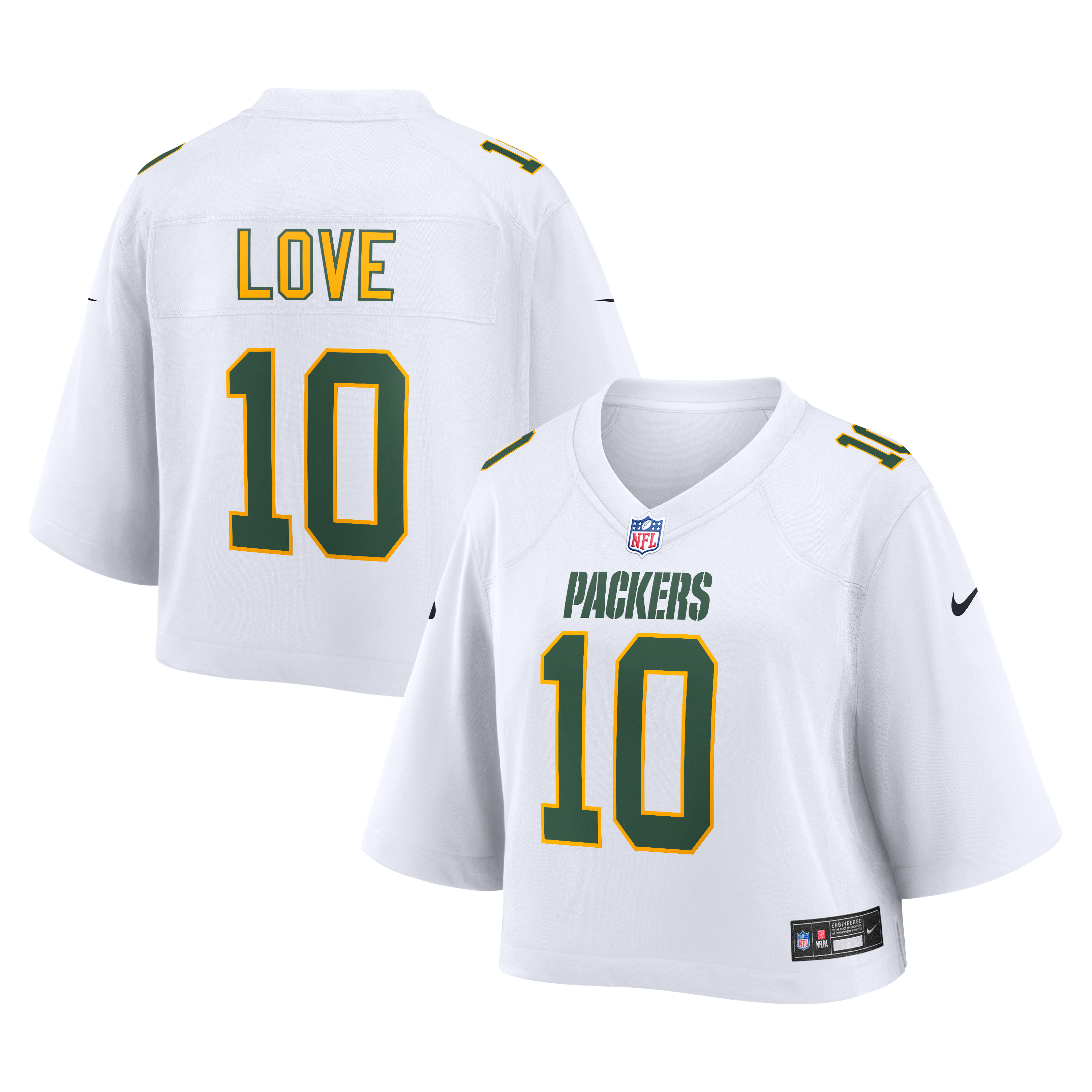Maillot de match court Nike Jordan Love blanc Green Bay Packers pour femme