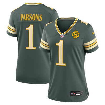 Maillot de match vert de la collection Nike Rivalries 2026 pour femmes des Green Bay Packers, porté par Micah Parsons.