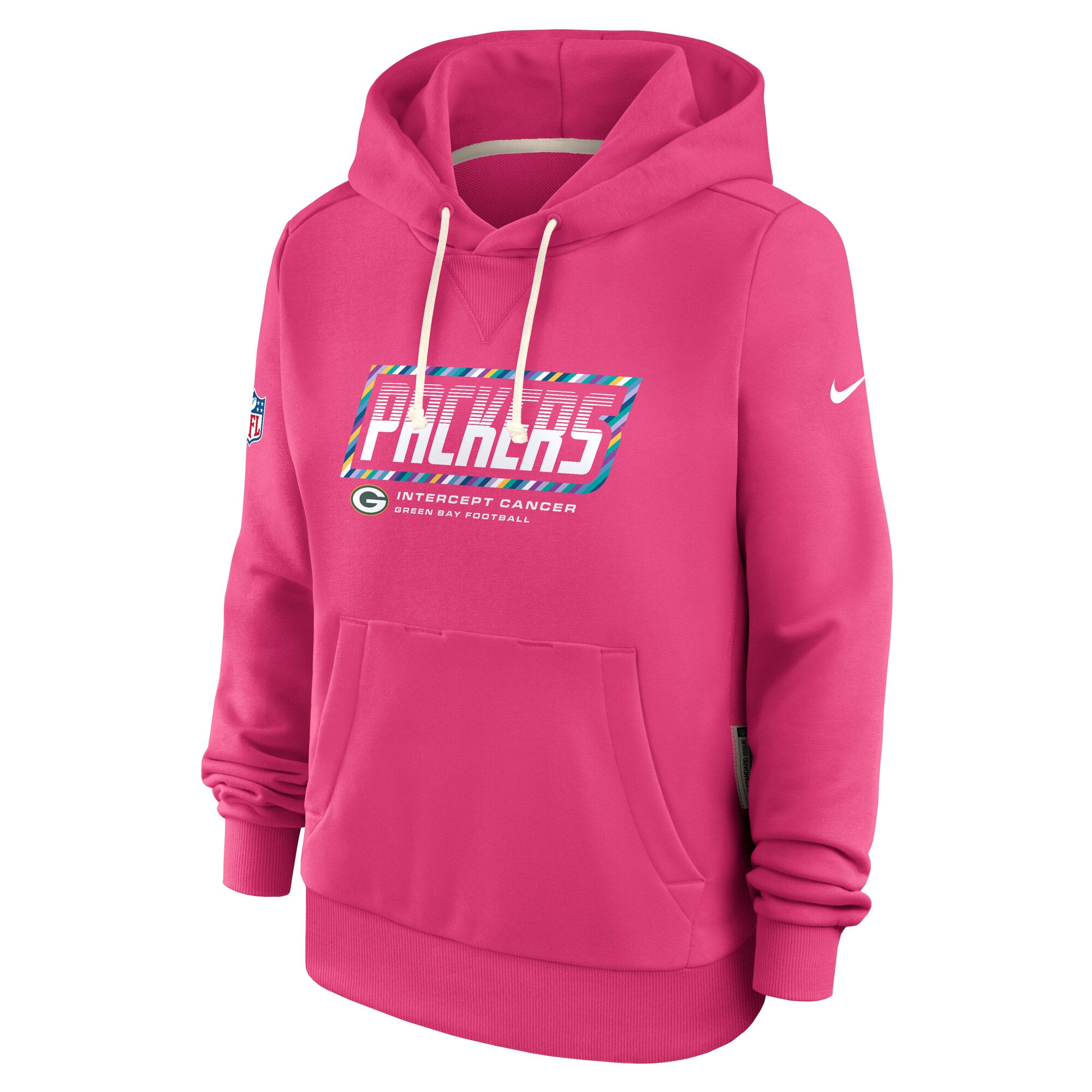 Women's Nike  Pink Green Bay Packers 2026 NFL Crucial Catch Sideline Standard Issue Dri-FIT Pullover Hoodie