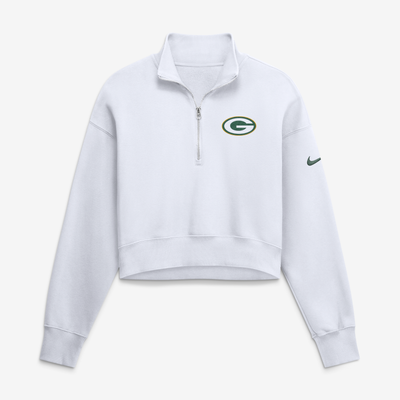 Sweat-shirt court à col zippé Nike Green Bay Packers pour femme, modèle Phoenix Fleece oversize - Blanc