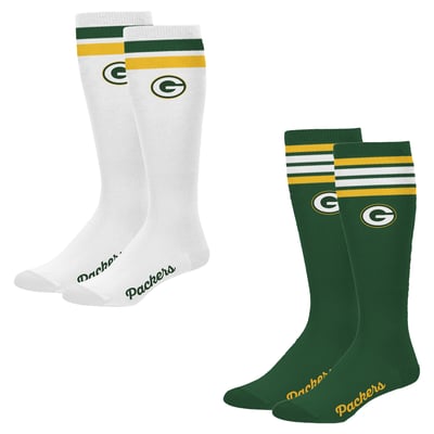 Green Bay Packers PRO Compression Women's Varsity Stripe Knee-High Compression Socks Two Pack